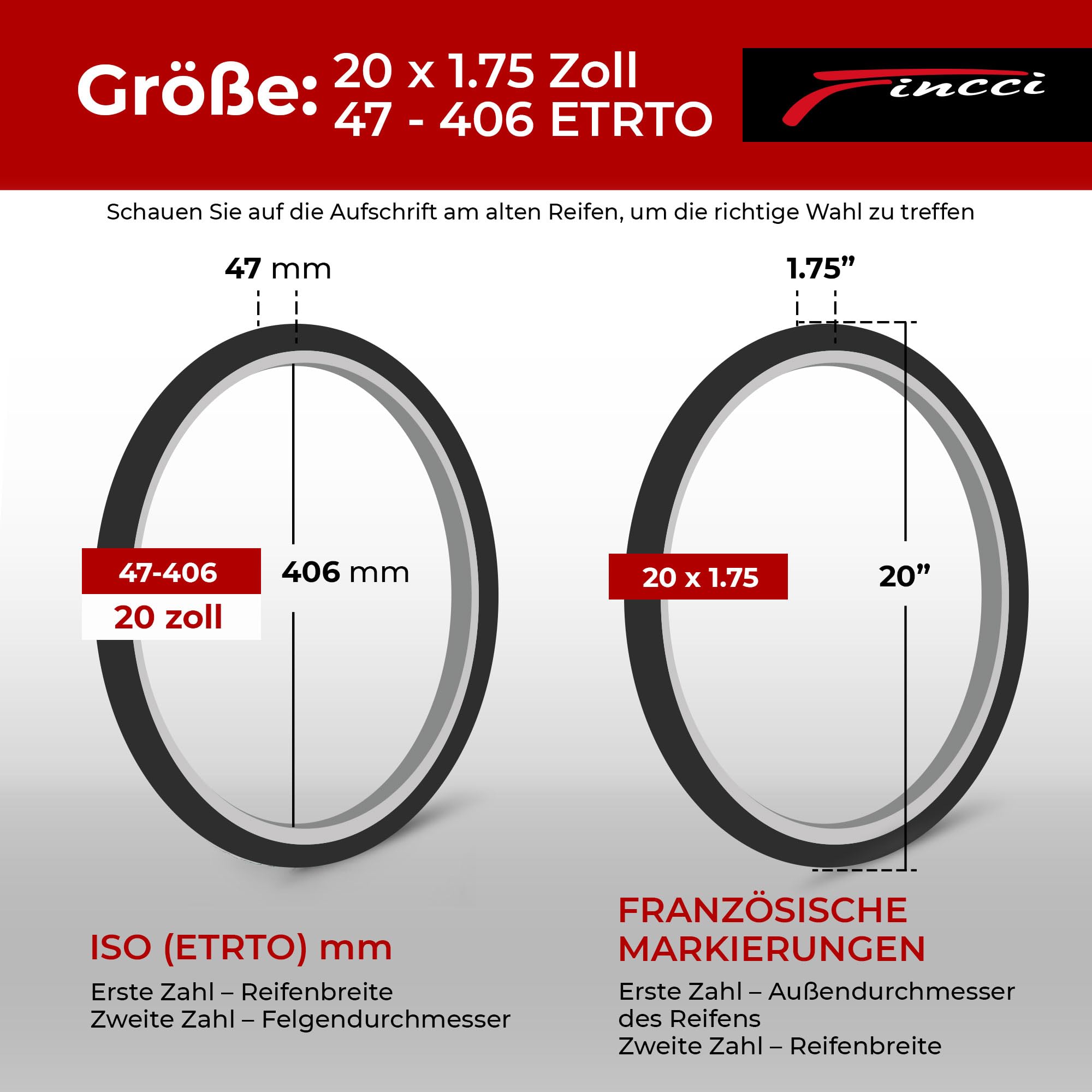 Fincci Fahrradreifen 20 Zoll Set 47-406 20x1.75 Schrader Schlauch 2er Pack