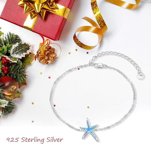Miniatura 6 de Pulsera de estrella de mar de plata de ley 925 con ópalo de fuego blanco, pulseras de cadena de joyería de océano para cumpleaños para mujeres