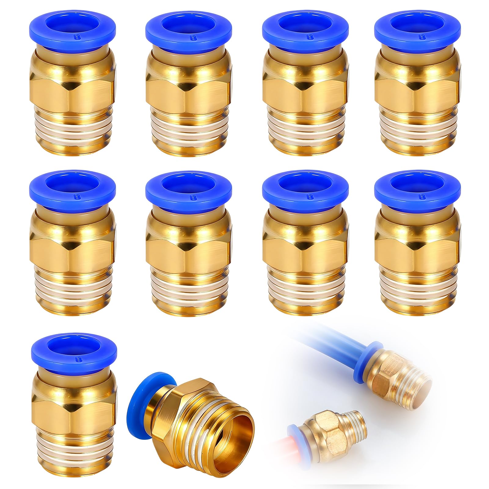 10 Pièces Raccord Pneumatique 8mm OD x 1/4 BSP Mâle Filetage, Extérieur pour Systèmes Pneumatiques - Connexions Pneumatiques Industrielles Bleues pour Compresseurs d'Air (PC8-02)