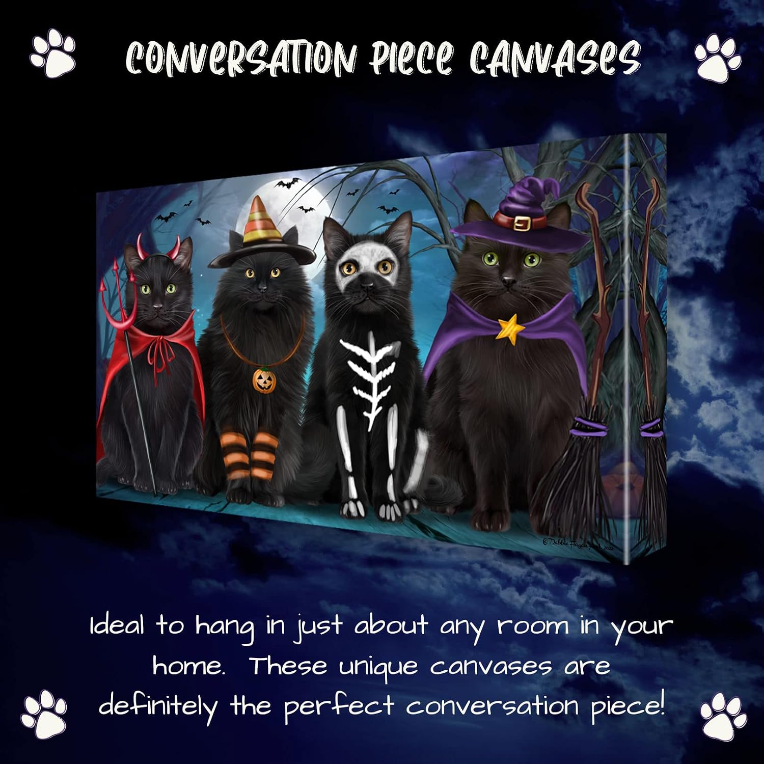 Doggie of the Day Halloween with Black Cats Canvas Wall Art - Premium Quality Ready to Hang Room Decor - Flat Rolled 20" x 24"