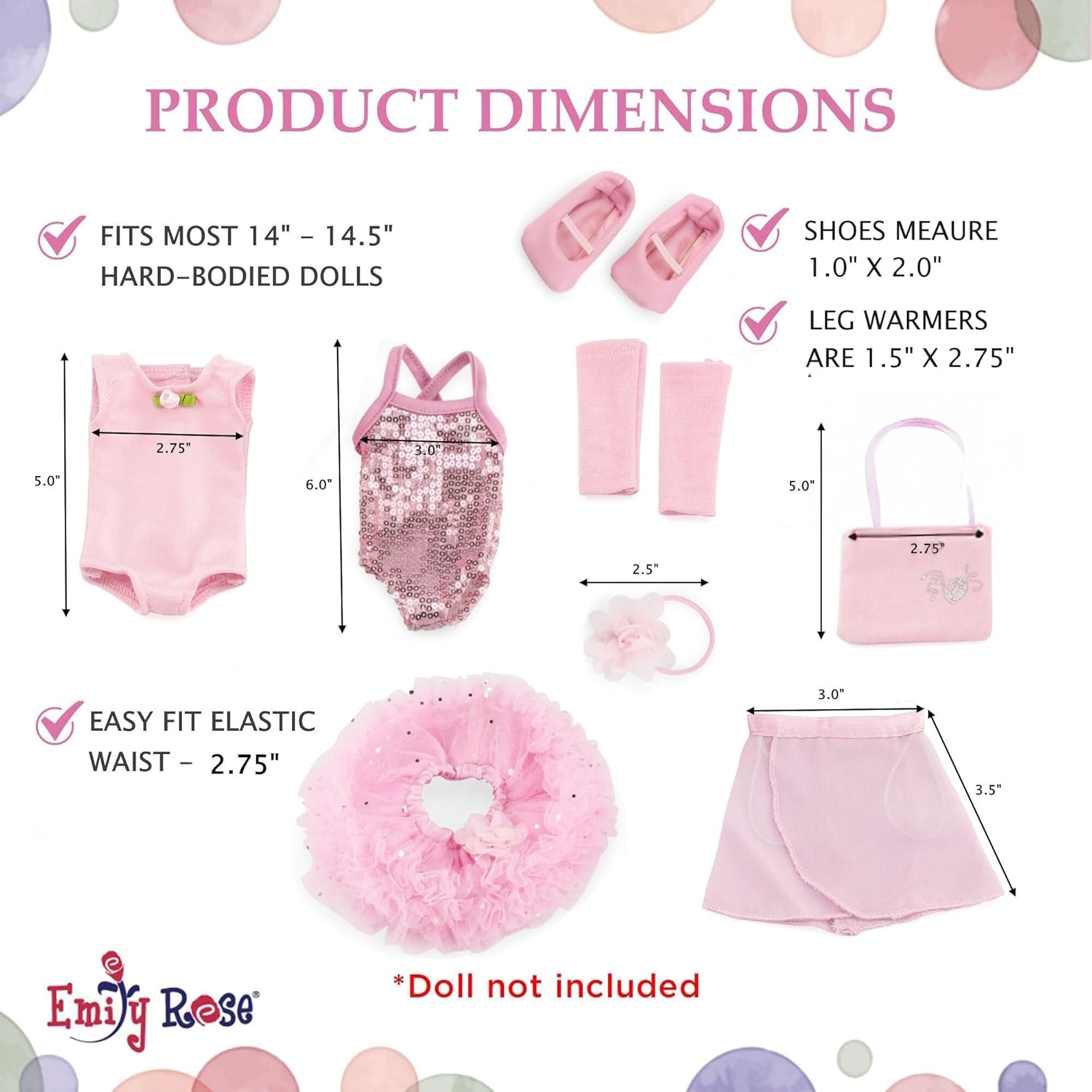 Emily Rose 14 Inch Fashion Doll Clothes 9-PC Ballet Essentials Bundle with Ballerina Practice Outfit & Sparkly Dance Recital Tutu | Halloween Costume for 14" Wellie Wishers Fashion Dolls