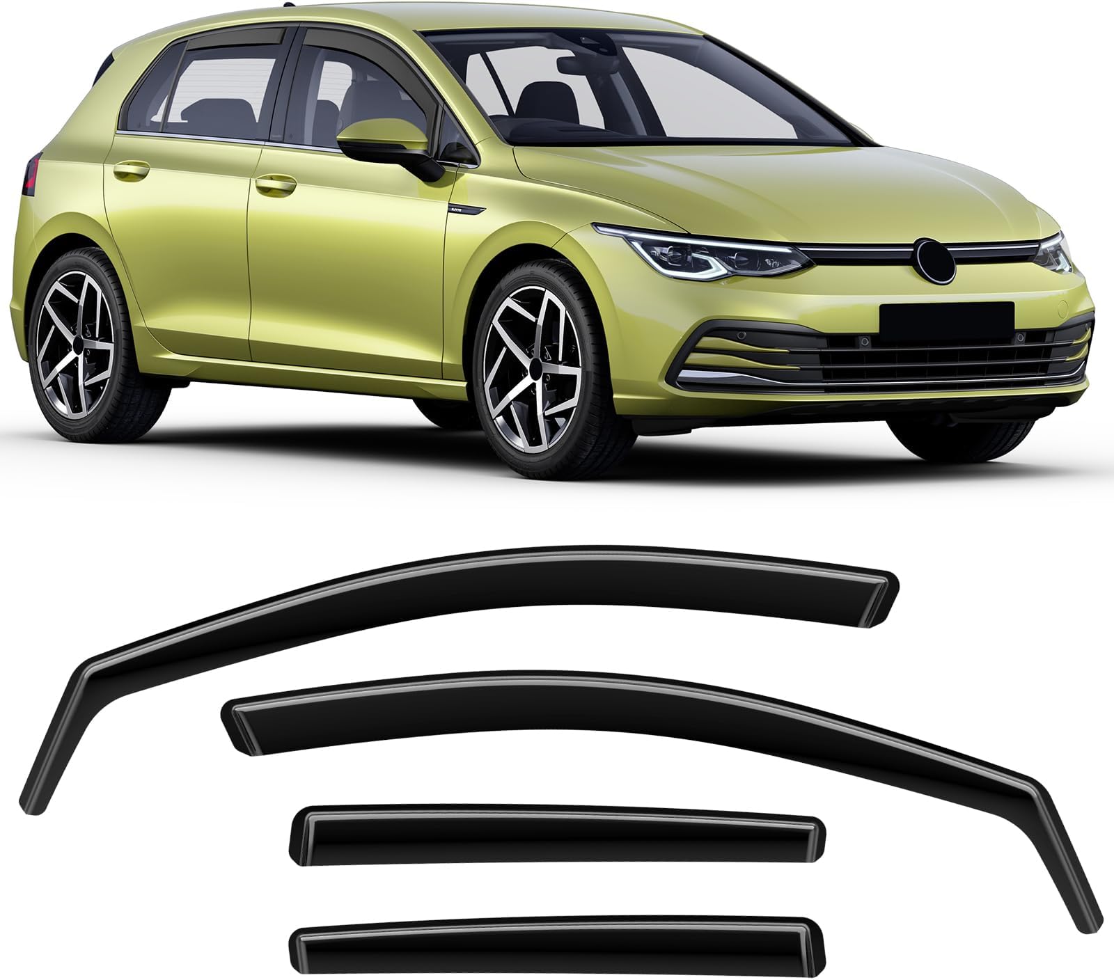 Black Wind Deflectors, Rain Guards Window Visor Compatible with Golf MK7 / MK8 Hatchback 5 Door 2014-2024