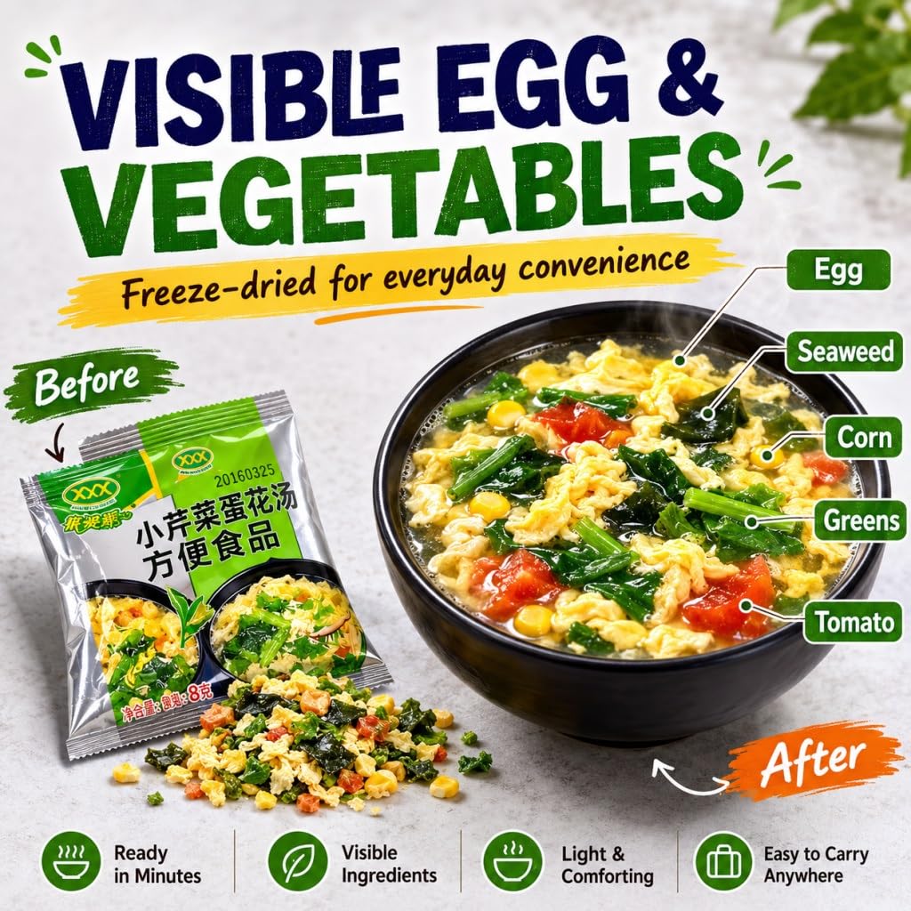 Paquete De 8gx50 Mezcla Sopa Instantánea, 5 Sabores, Verduras Liofilizada, Preparación Fácil For Llevar
