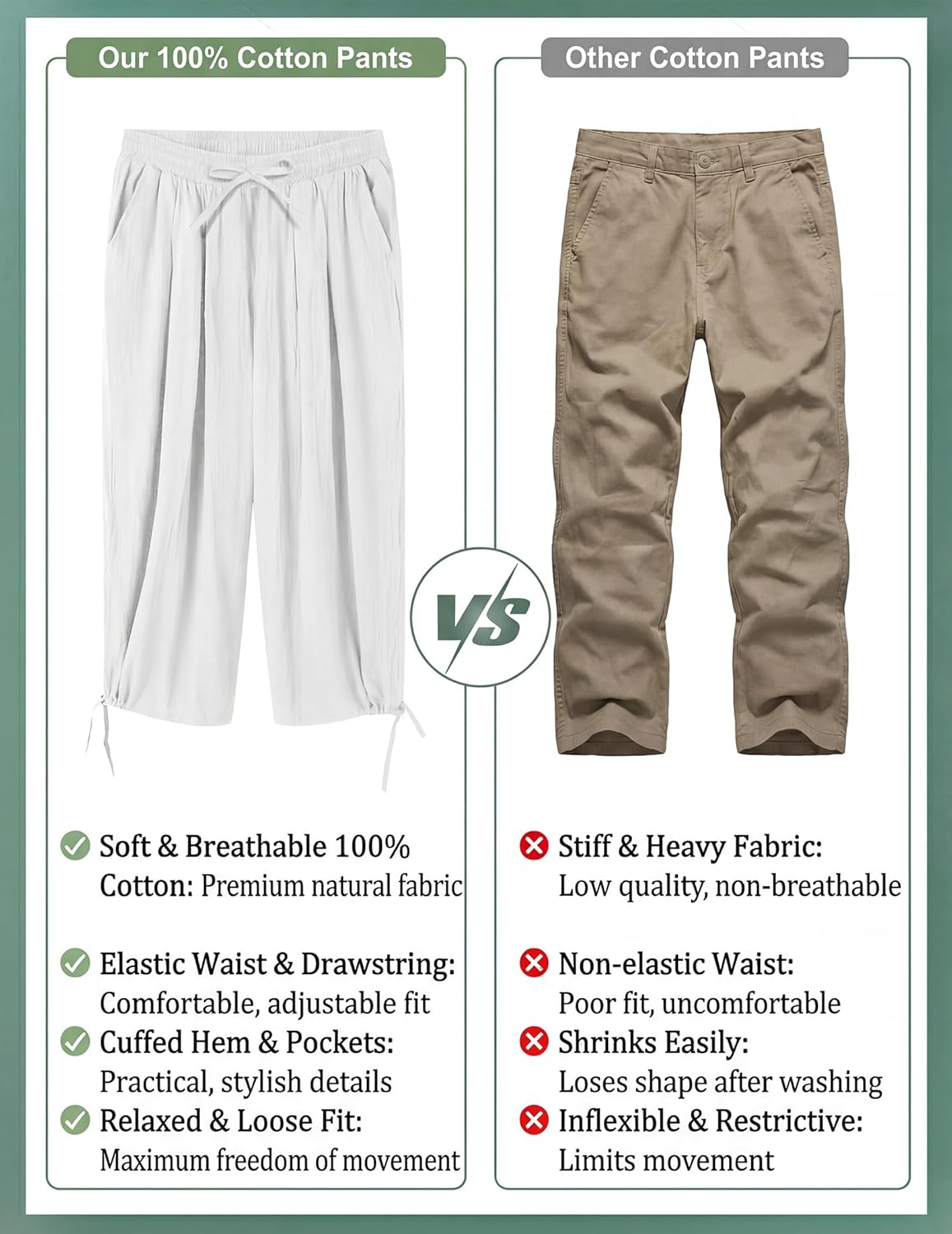 COOFANDY Men's Cotton Linen Pants Casual Harem Pants Elastic Waist Beach Boho Yoga Trousers - Image 5