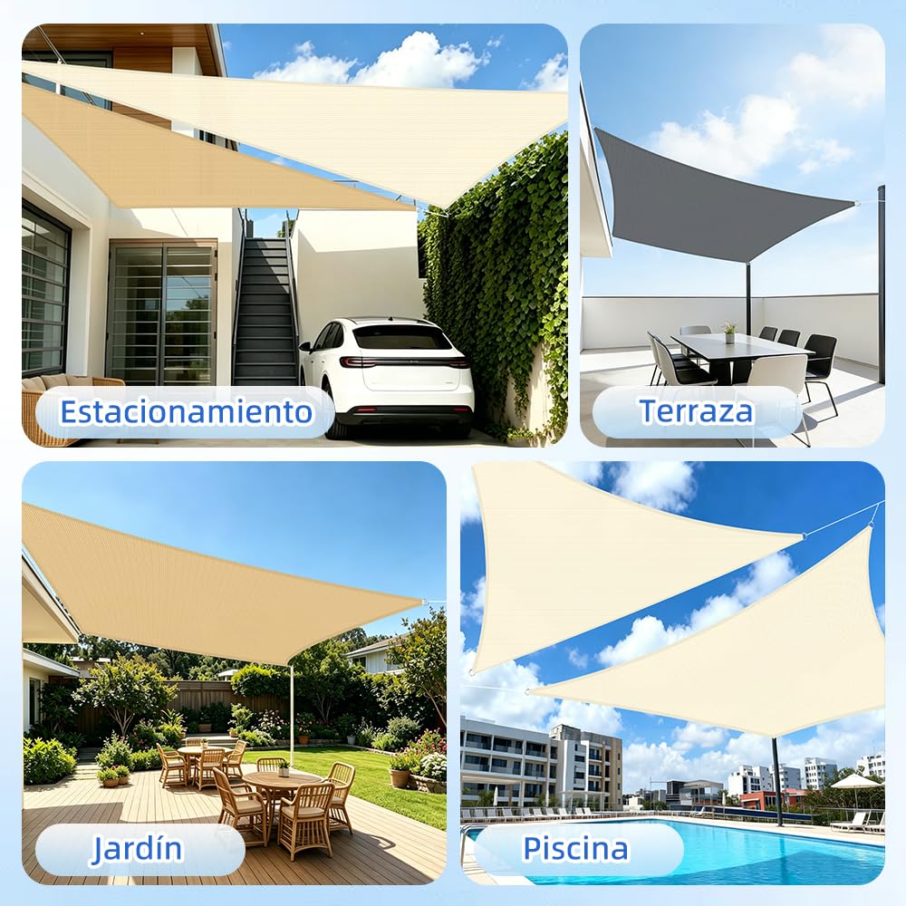Cool Area Toldo Vela de Sombra Transpirable Rectangular 2.5x3m HDPE Protección Rayos UV Toldos para Patio Exterior Jardín Terraza-Antracita