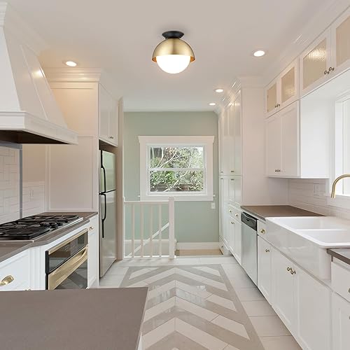 Miniatura 2 de GLOBE Electric 60320 - Lámpara de techo empotrada de 1 luz, latón mate, dosel de acento negro, pantalla de vidrio esmerilado, iluminación moderna