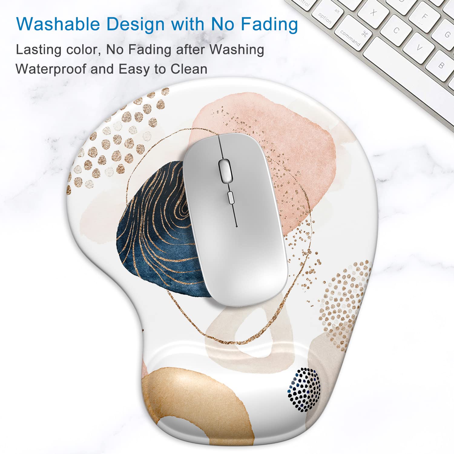 WAVEYU Tappetino Per Mouse Ergonomico Con Supporto In Gel – Design Floreale Nero, Base Antiscivolo, Memory Foam