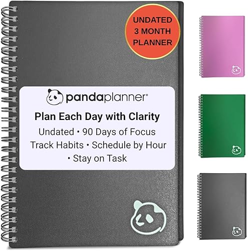 Vista 24 de Panda Planner 2025 Undated Daily Planner with Hourly Schedule 5.75" x 8.25" – 90 Days Daily Journal with Spiral Binding – To Do List Notebook with