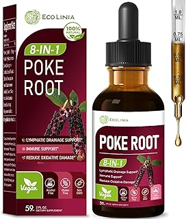 Poke Root Drops for Lymphatic Drainage & Immunity, 8-in-1 Herbal Formula Supplement for Lymph System Support with Cleavers Burdock Root Echinacea. 2 oz