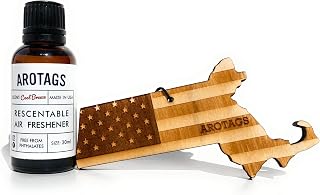Arotags Car Air Freshener - Reusable Wood Diffuser - Hanging Odor Eliminator - Massachusetts Patriot - Cool Breeze Scent