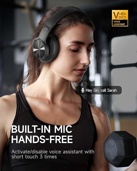 Picun B8 Bluetooth Headphones, 120H Playtime Headphone Wireless Bluetooth with 3 EQ Modes, Low Latency, Hands-Free Calls, Over Ear Headphones for Travel Home Office Cellphone PC Black - 4