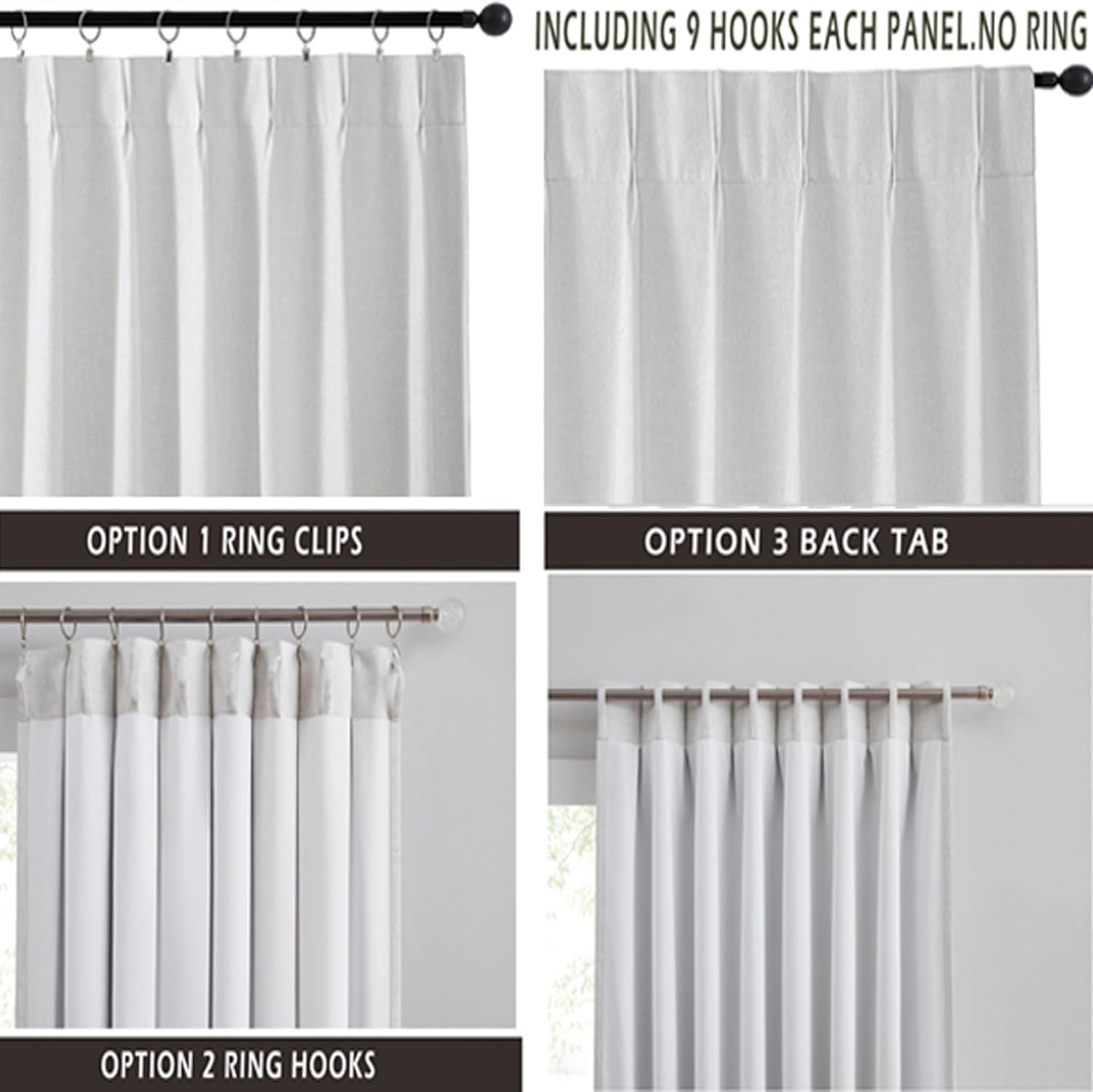 Kayne Studio White Linen Textured Pinch Pleated Drapes,108 Inches Long with 9 Hooks Blackout and Thermal Insulated Noise Reducing Pinch Pleated Curtains for Bedroom Nursery,40"x108", 1 Panel,White