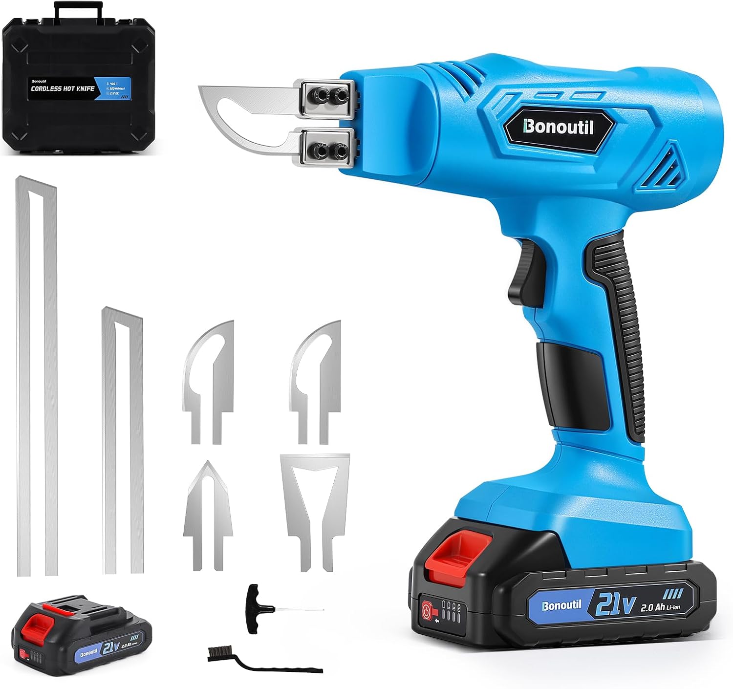 21V Cordless Hot Knife Foam Cutting Tools with 6 Blades 2.0Ah Battery Powered 5-Second Quick Heating Electric Cutting Tool Air Cooling System for Plastic, Rope Cutting Craft Shears