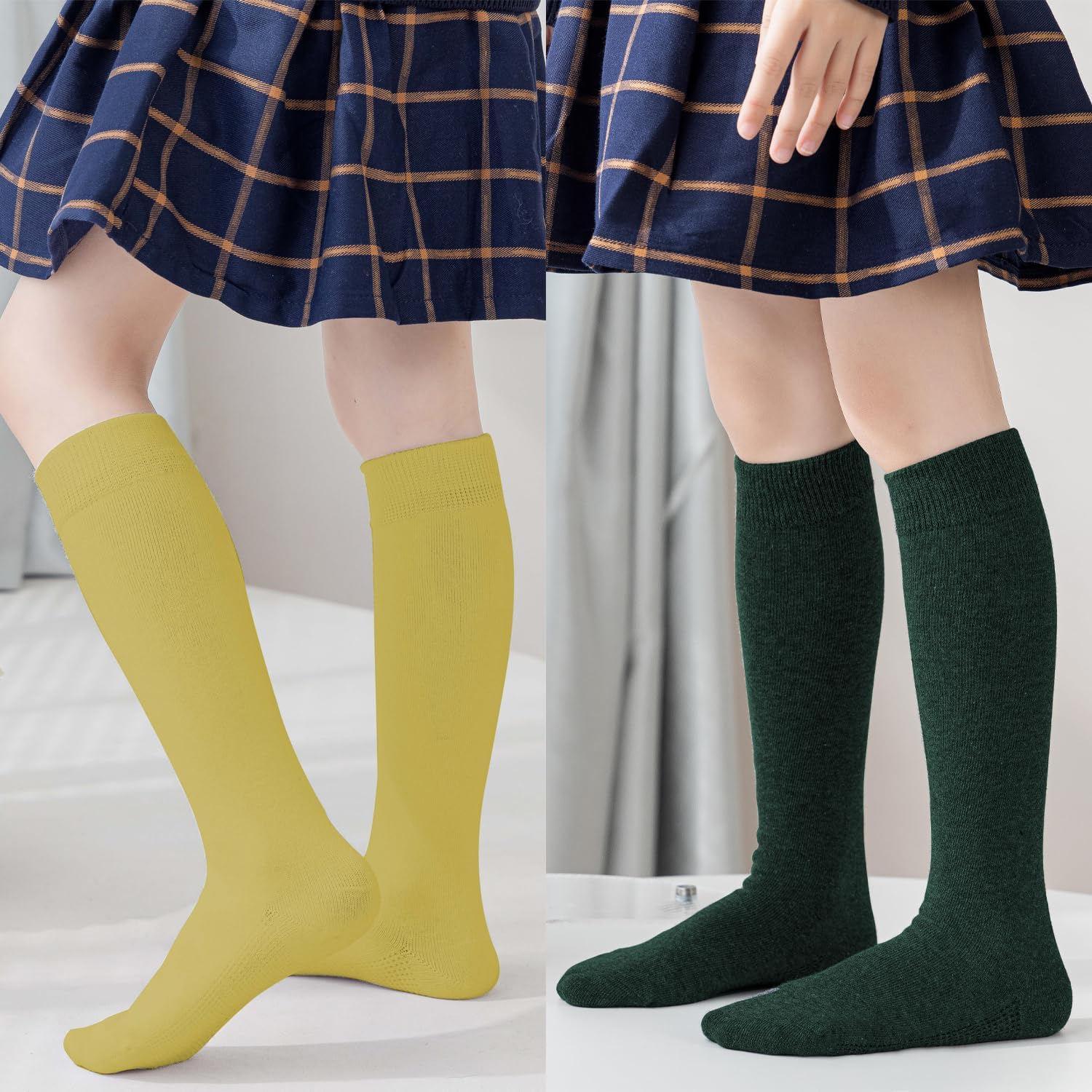 Marchare Girls Knee High Socks Kids Boys School Uniform Seamless Cotton Socks Stockings White Black Grey 3/6 Pack - Image 3