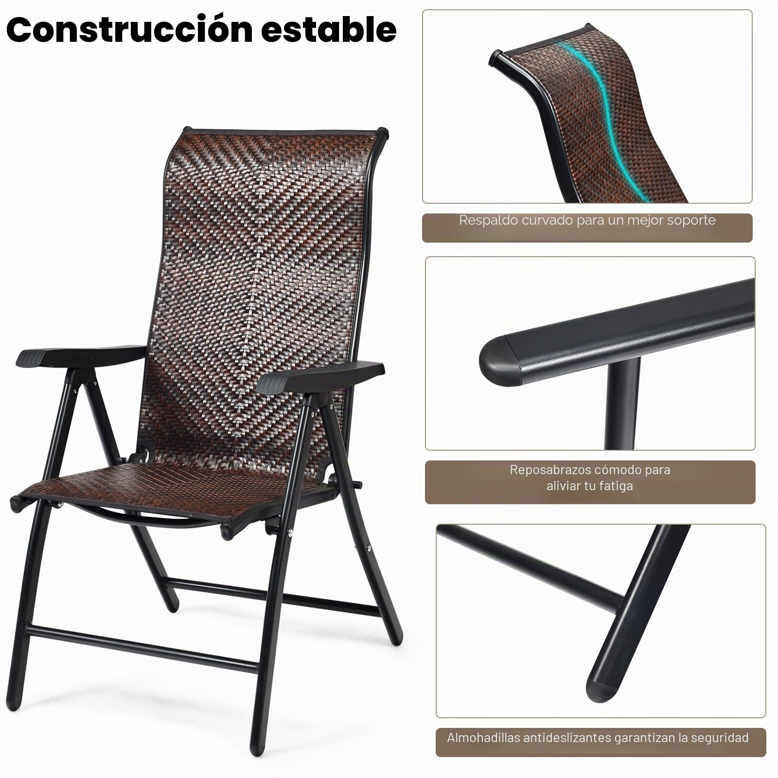 LIFEZEAL Silla de jardín Plegable de ratán con Respaldo reclinable (1 Pieza