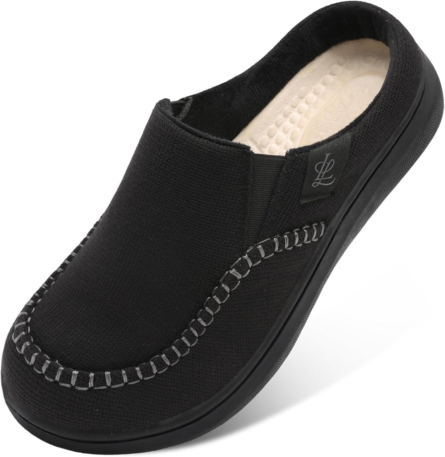 LeIsfIt Men's Slippers Wide House Slippers Moccasins Home Bedroom Slipper Slip-on House Shoes with Rubber Sole for Indoor Outdoor