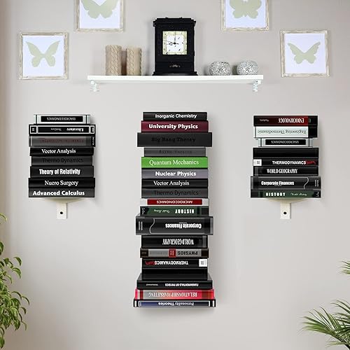 Miniatura 2 de ART-GIFTREE Estantes flotantes para libros para pared, estantería flotante invisible de 8 niveles, torre de libros con lomo vertical, montaje en