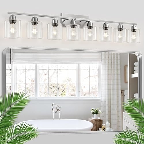 Miniatura 22 de 10 Luces de Tocador Negras para Espejo Gigante, Luces de Tocador de Baño Sobre Espejo con Pantallas de Vidrio Esmerilado Blanco Lechoso, Lámpara de