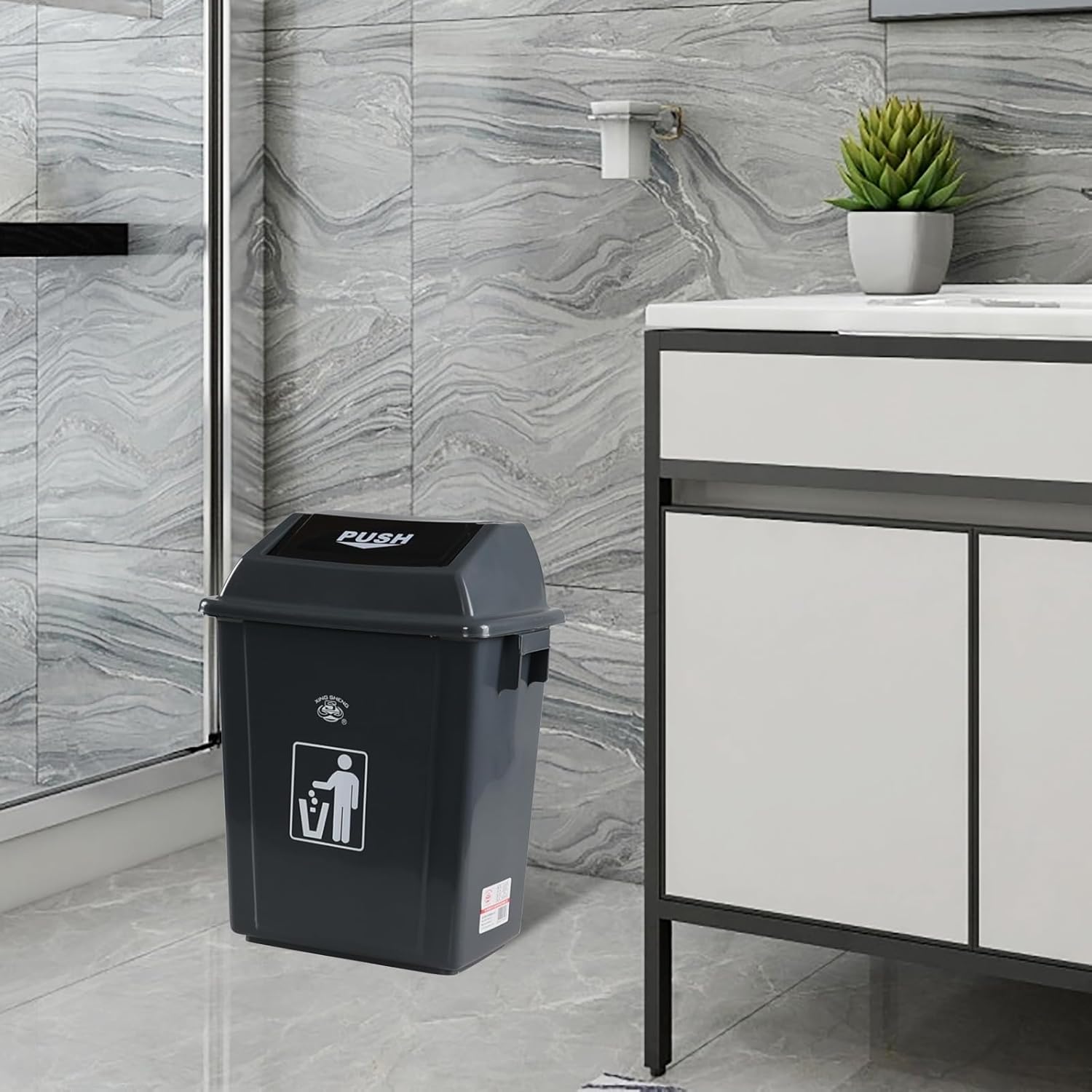 Egarye 6 Gallon Swing-Top Trash Can, 4-Pack Plastic Garbage Can with Swing Lid, Gray