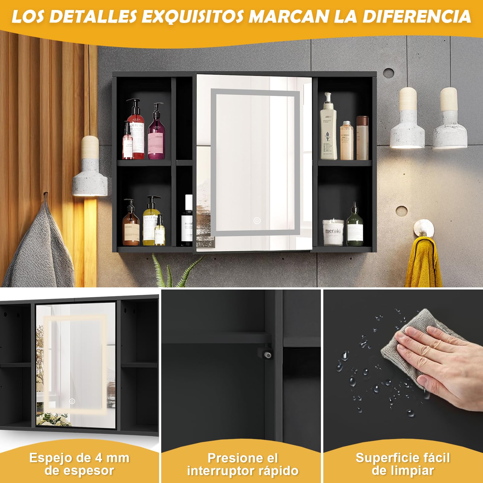 Muebles Para Baño Armario Con Espejo De Pared Para Bau00f1o LED
