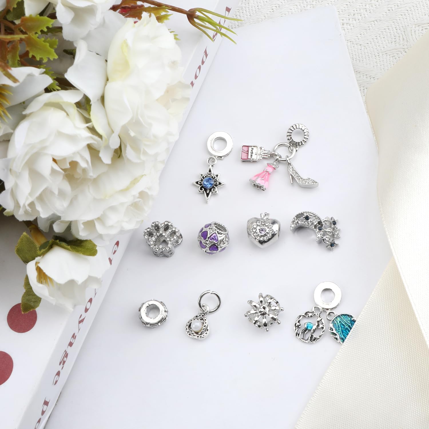 Jewelry Charm Set with Silver Beaded Charms for Bracelets or Necklaces 10 Packs Perfect Charm Gift for Women - Image 3