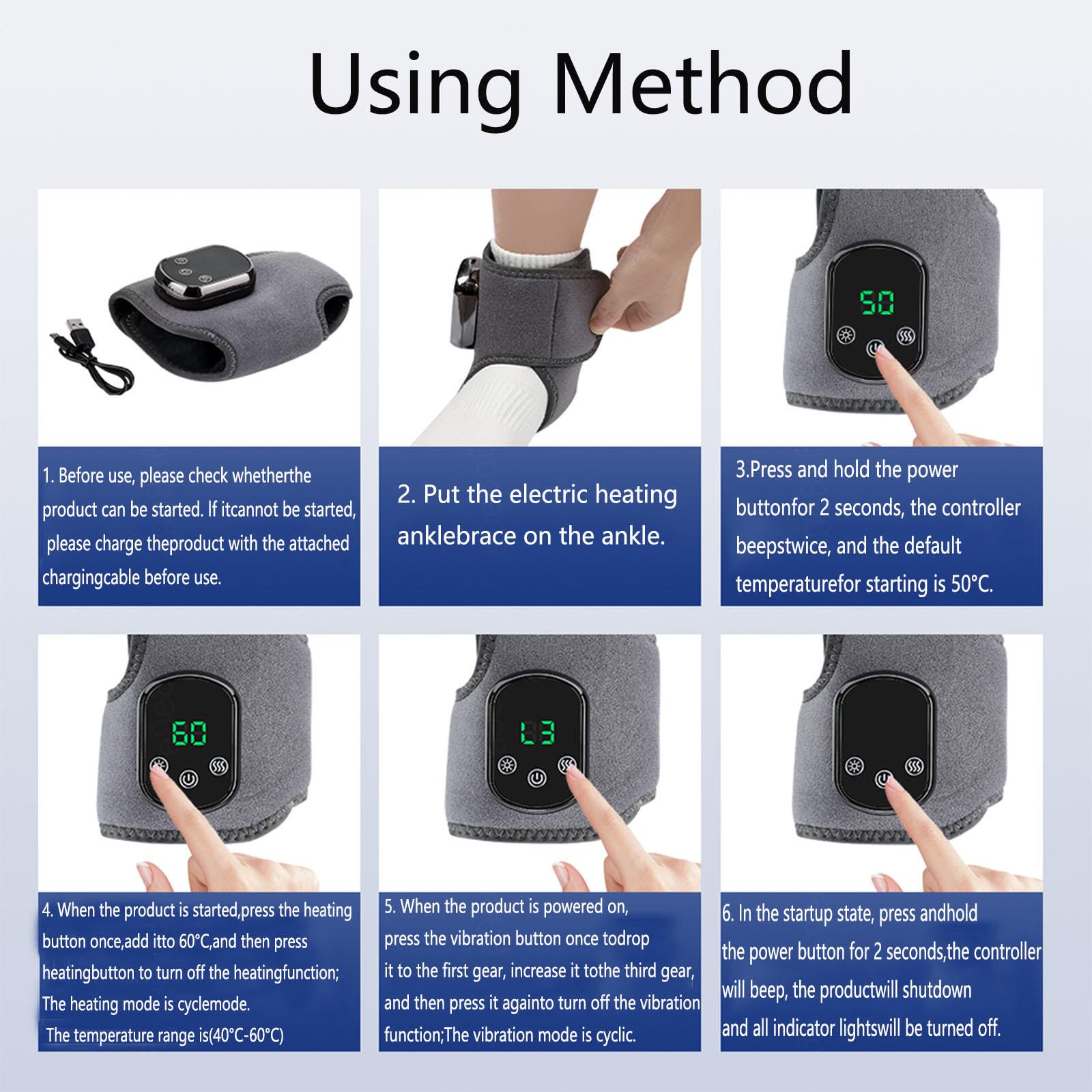 Fußmassagegerät mit 3 Vibrationsmodi und 5 Temperaturstufen USB Wiederaufladbar Fersensporn Massagegerät für Knöchel, Ferse, Sohle, Fußgewölbe