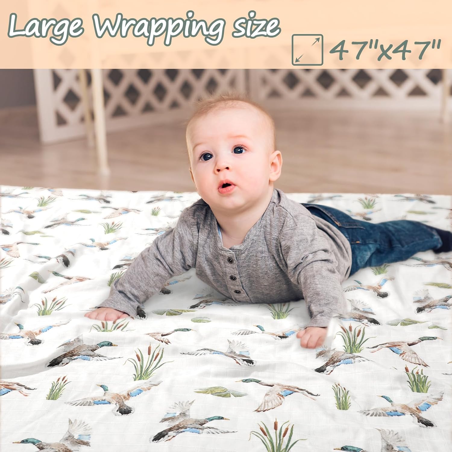 Oudain 4 Pcs Mallard Duck Muslin Swaddle Blankets Mallard Duck Crib Bedding Set Baby Blanket for Boys Girls 47 x 43 Inches Baby Blanket Neutral Swaddle Wrap 70% Rayon and 30% Cotton for Unisex Newborn