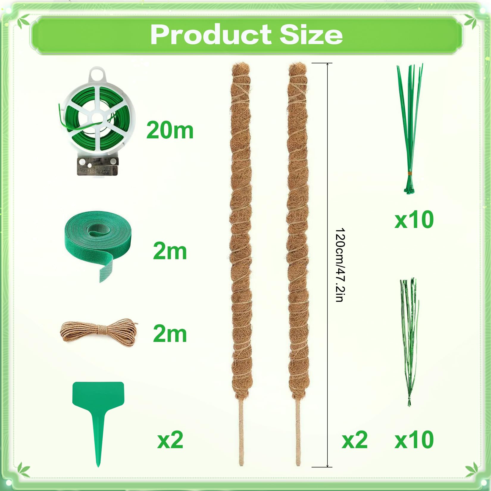 2 Pezzi bastone per piante rampicanti 120 cm lessibile supporto monstera con accessori Fibra di cocco sostegno per piante Per piante da interno
