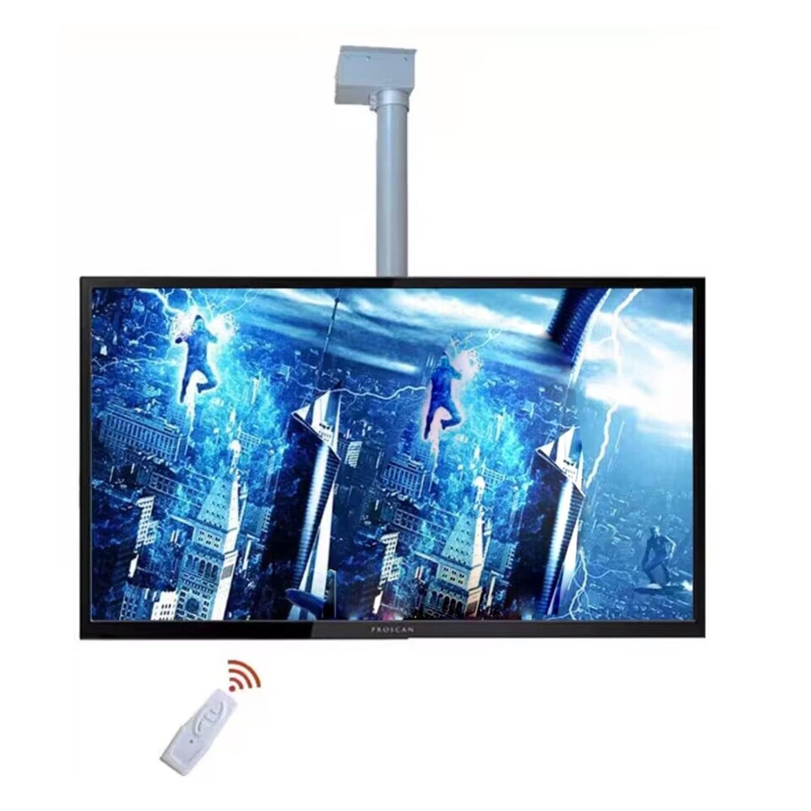 THEGA Electric TV Ceiling Mount - Ceiling Monitor Stand, Motorized TV Mount Lift With Remote Control, Adjustable Height And Tilt Bracket, Suitable For 26-70 Inch Screen(150cm)