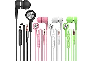 YNR 4-Pack 3.5mm Wired Earbuds with Built-in Mic and Volume Control