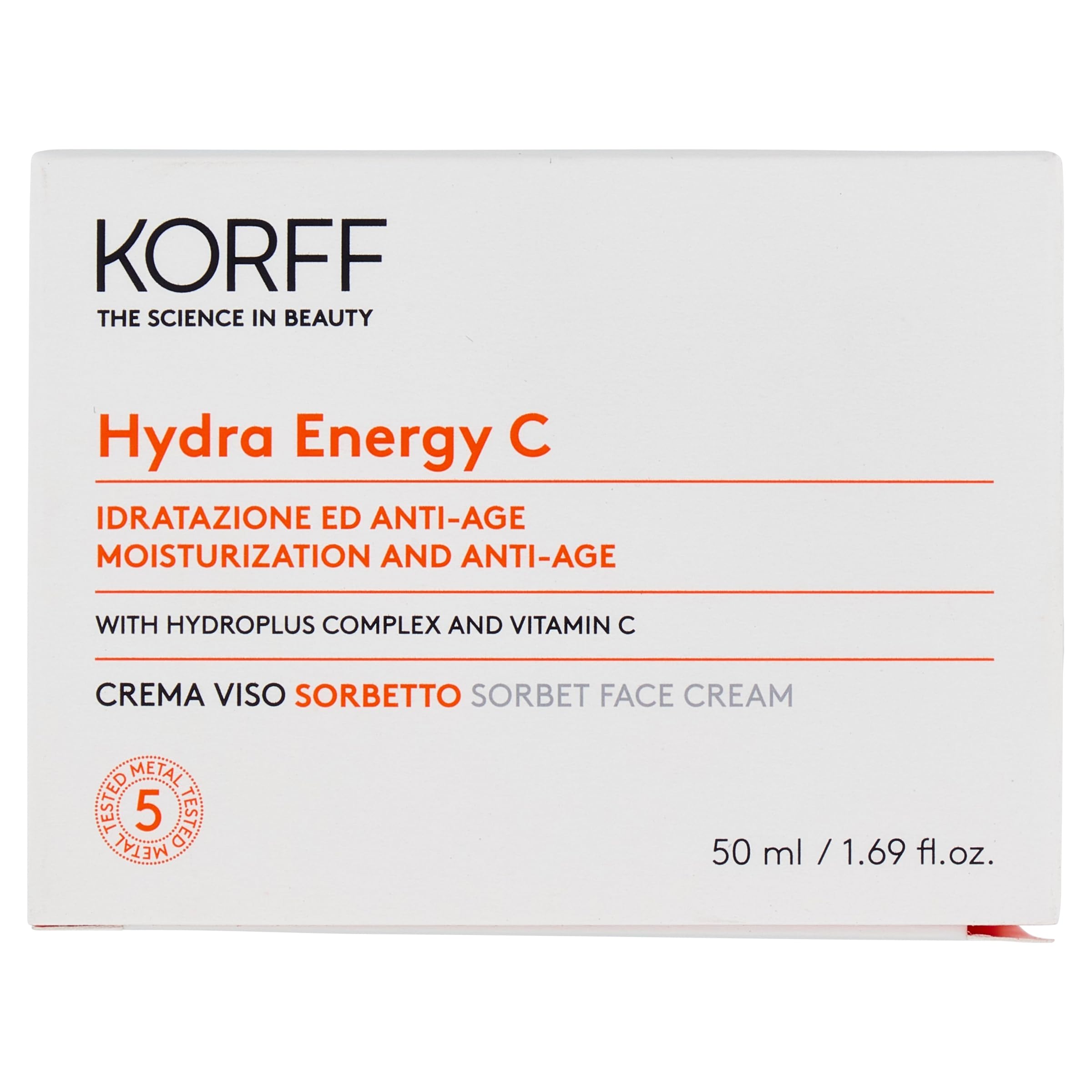Korff Hydra Energy C, Crema Viso con Hydroplus Complex, Formula Idratante con Acido Ialuronico per Pelle Normali e Miste, 50ml