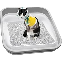Senior Cat Litter Box, Three Legged Arthritic Open Low Entry for Sick Frail Handicap Disabled Cats, Older Elderly Corner