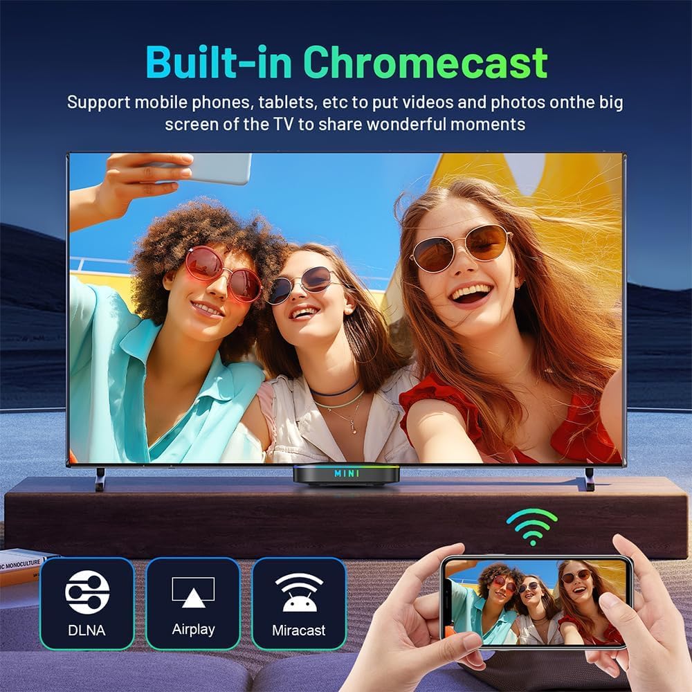 Android TV Box, Android Box 14.0 2GB RAM 32GB ROM Rk3518 Quad Core ARM Cortex -A53 4K Support 2.4G/5.0GHz Dual WiFi6 BT 5.0 USB 3.0 Smart TV Box