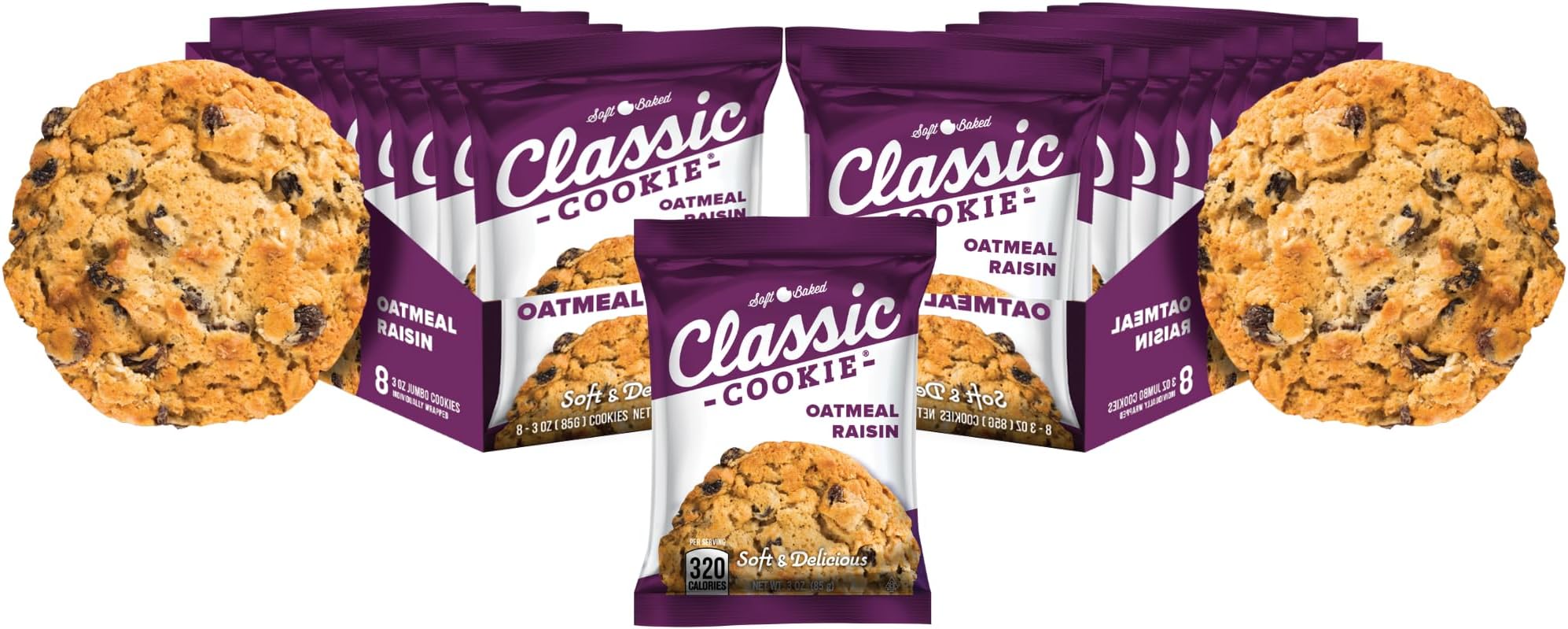 Classic Cookie Soft Baked Oatmeal Raisin Cookies, 2 Boxes, 16 Individually Wrapped Cookies