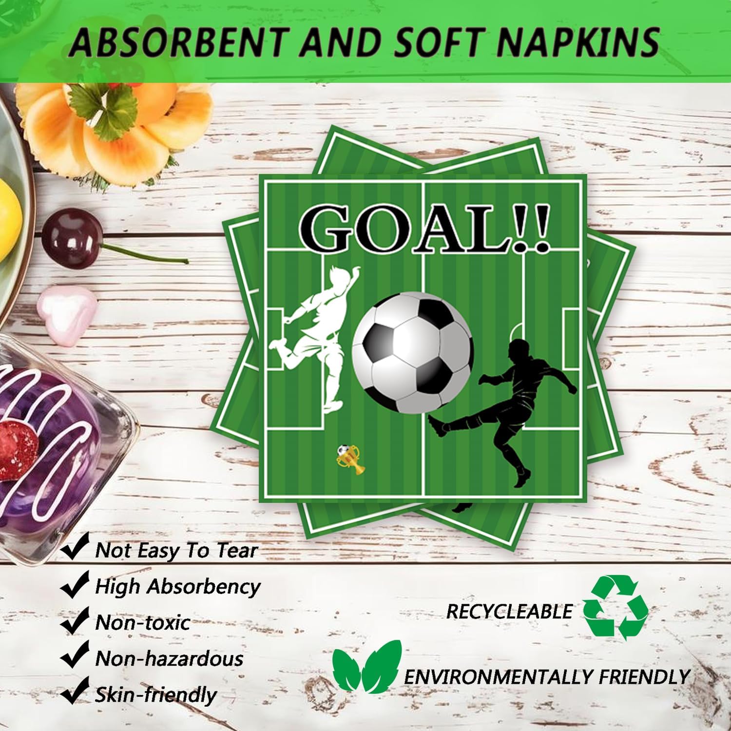 60 Pcs Soccer Paper Plates and Napkins Birthday Party Supplies Disposable 9 Inch Dinner Plate 7 Inch Dessert Dinnerware Set for Sports Birthday Party Soccer Fans Decorations Serve 20 - Image 4