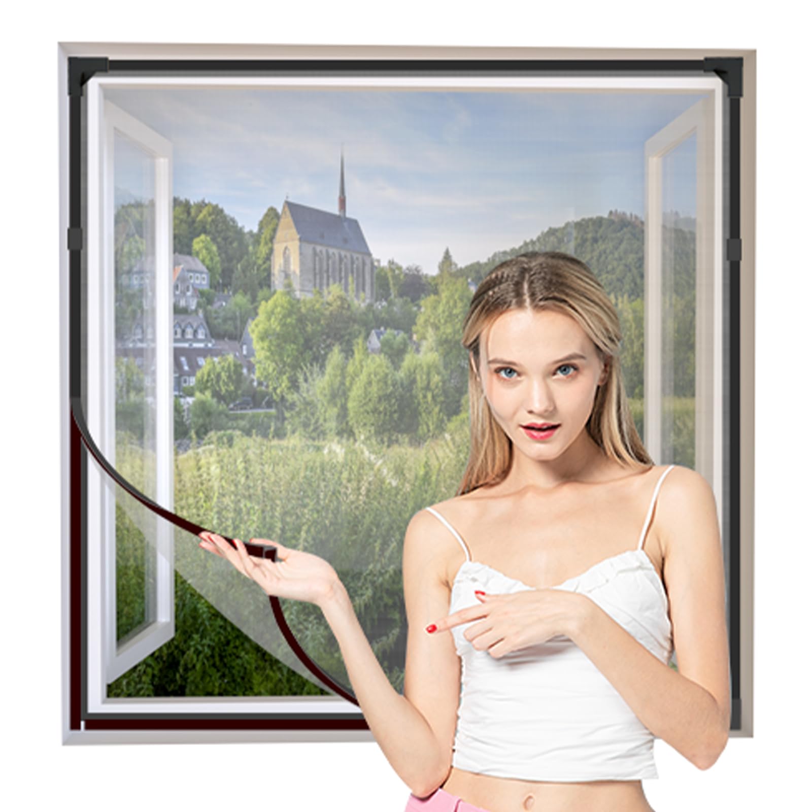 NeatiEase Adjustable DIY Magnetic Fly Screen Window Max 150 x 180 cm with Full Frame Magnetic Strip Easy Installation Fits Any Size Smaller Insect Mesh Mosquito Net for Windows(Grey Frame White Net) โ image 1