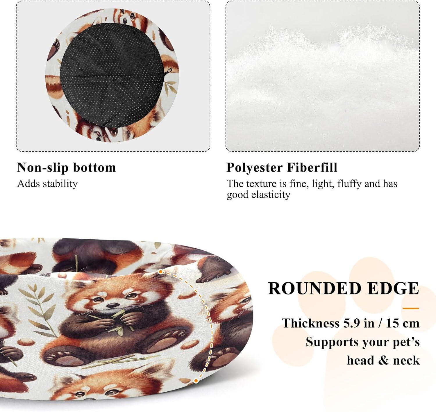 Dog Bed Ultra Soft Fluffy Comfortable Cat Bed, Cute Red Panda Washable Dog Beds Anti-Slip Round Pet Beds for Medium Dogs