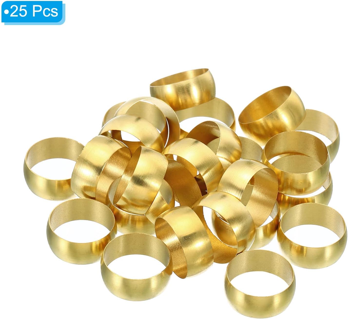 PATIKIL 16mm Brass Compression Sleeves Ferrules, 25 Pack Brass Ferrule Fittings for Air Water Gas Pipe