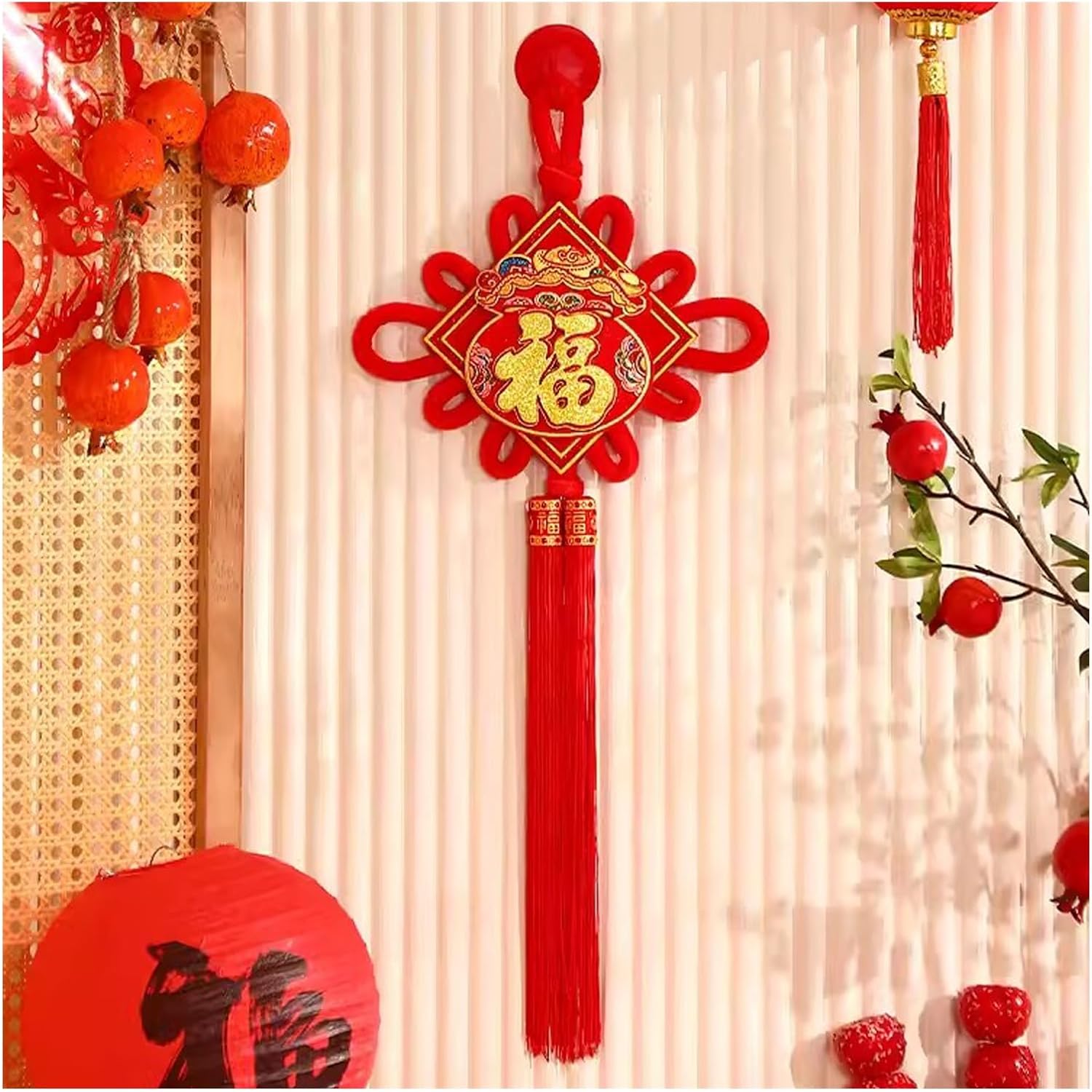 Chinese Tassel 2 PCS Red Chinese Knotting Cord Chinese Fu Character Charm Tassel Lucky Chinese New Decoration Hanging Ornament for Lunar Spring Festival Party Decor Red Chinese Knots Hanging (C)