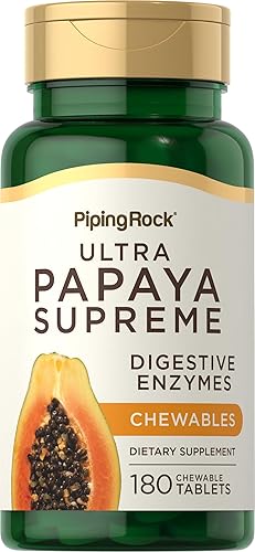 Piping Rock Enzimas de papaya masticables  180 tabletas  Fórmula de digestión vegetariana  Suplemento sin OMG, sin gluten  Sabor tropical