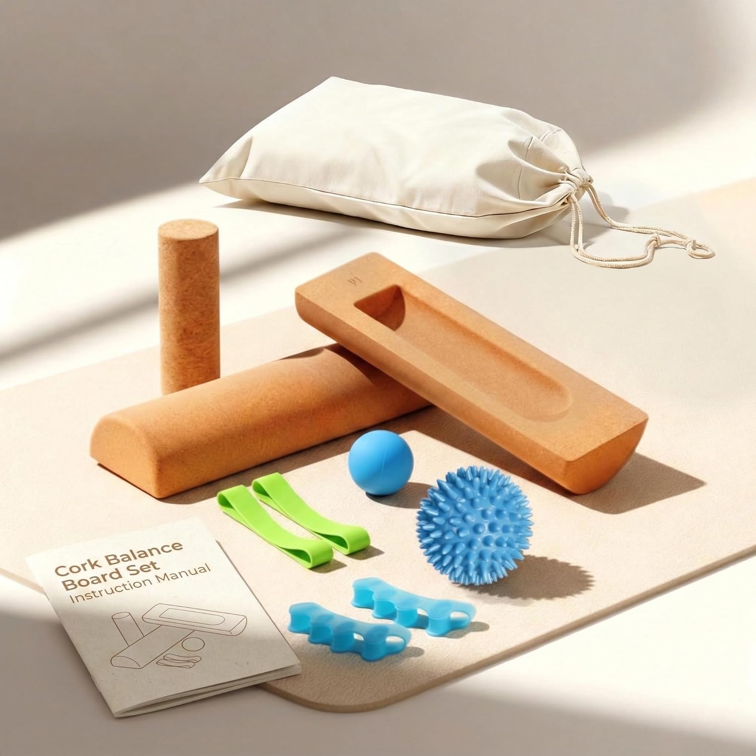 MUCITAGF Cork Balance Board - Ankle & Foot Strengthener Kit for Physical Therapy, Plantar Fasciitis Recovery, Core Stability, Enhanced Foot Function, Mobility and Prevent Falls | Balance Trainer