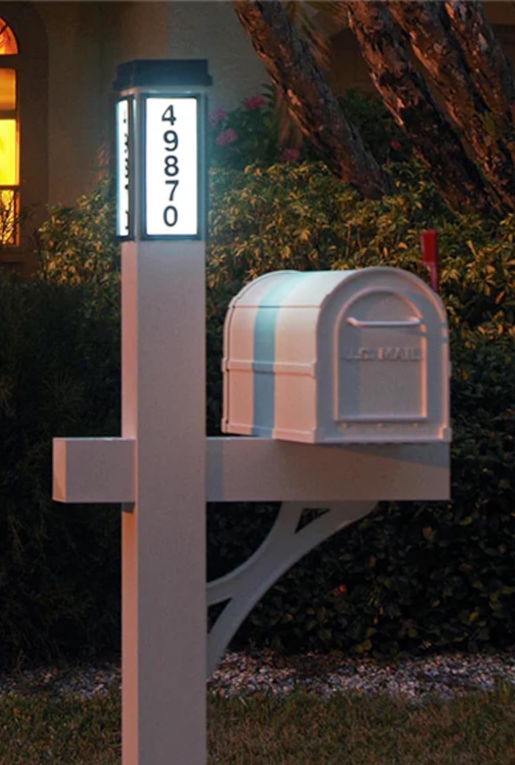 Brightlight Mailbox, Two Door Premium Aluminum Mailbox and Post with Solar Address Light, Illuminated House Numbers for Easy Navigation, Decorative Mailbox with Magnetic Door Latch (White)