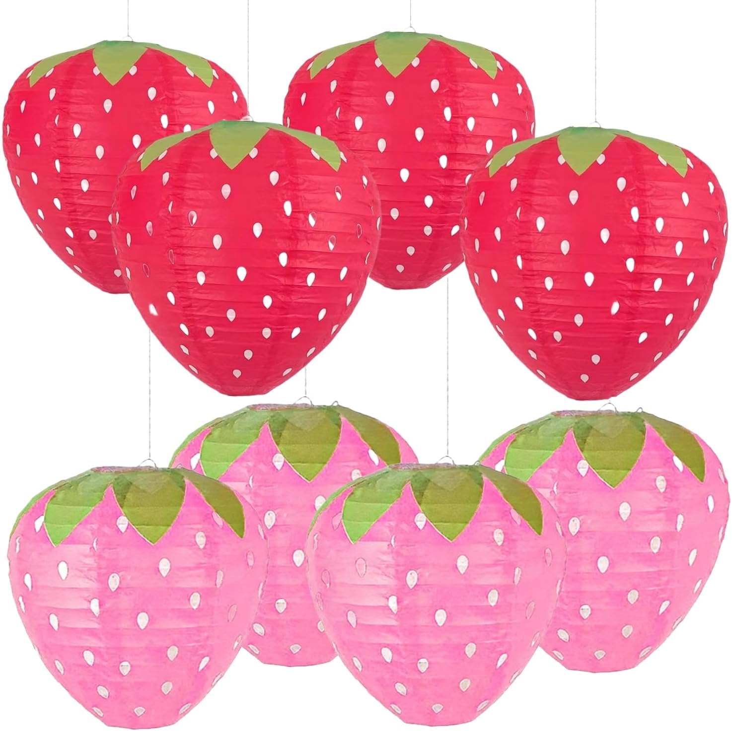Magnoloran Strawberry Paper Lanterns - 8PCS Hanging Decorations for Room, Birthday Party, Wedding, Garden - 8 Inch, Red and Pink