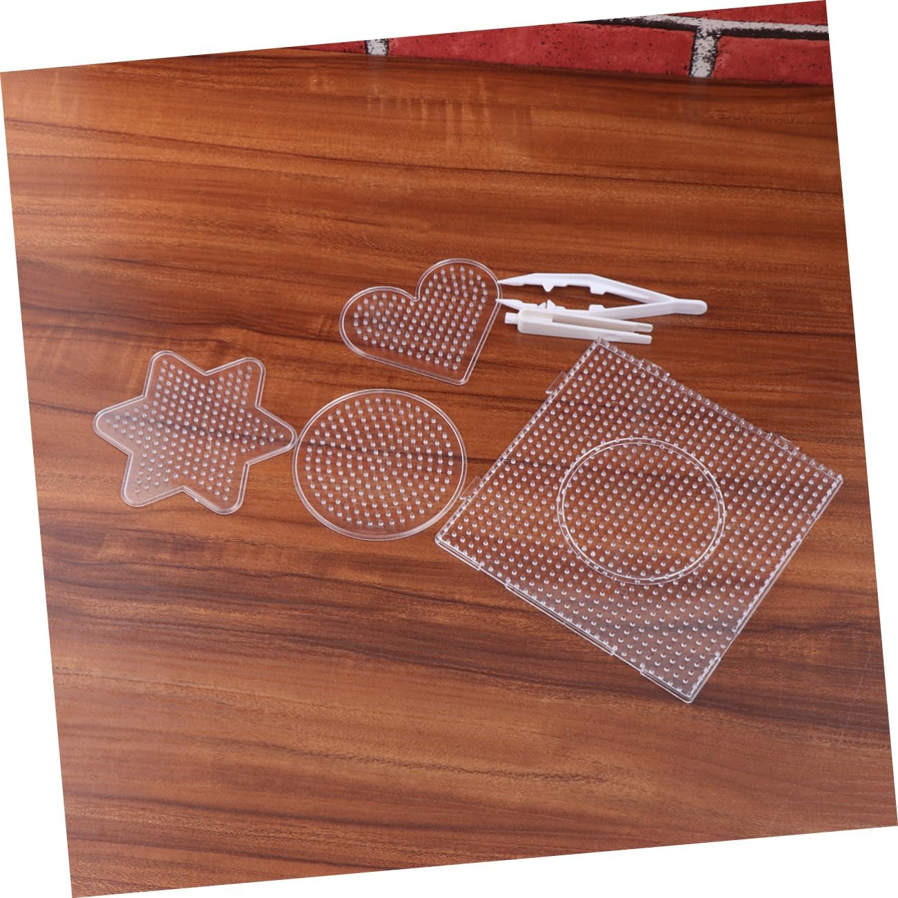 BESPORTBLE 14PCS Plastic Pegboards Clear DIY Educational Tool for Craft Beads Includes Heart Tools Clips for Creative Projects and Skill Development