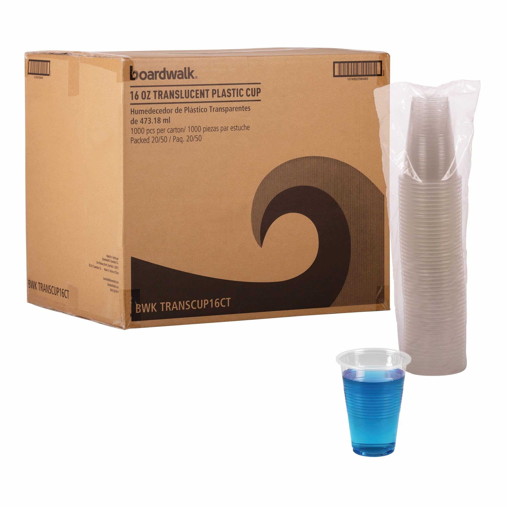 Boardwalk transcup16ct translúcido plástico fría tazas, 16oz (caso de 1000)