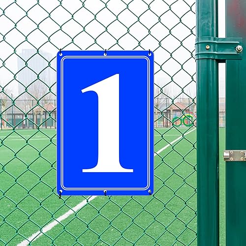 Miniatura 2 de Letreros numéricos de aluminio premium 1, de metal de 12 x 8 pulgadas, letreros numerados azules para exteriores para estacionamientos, piso,