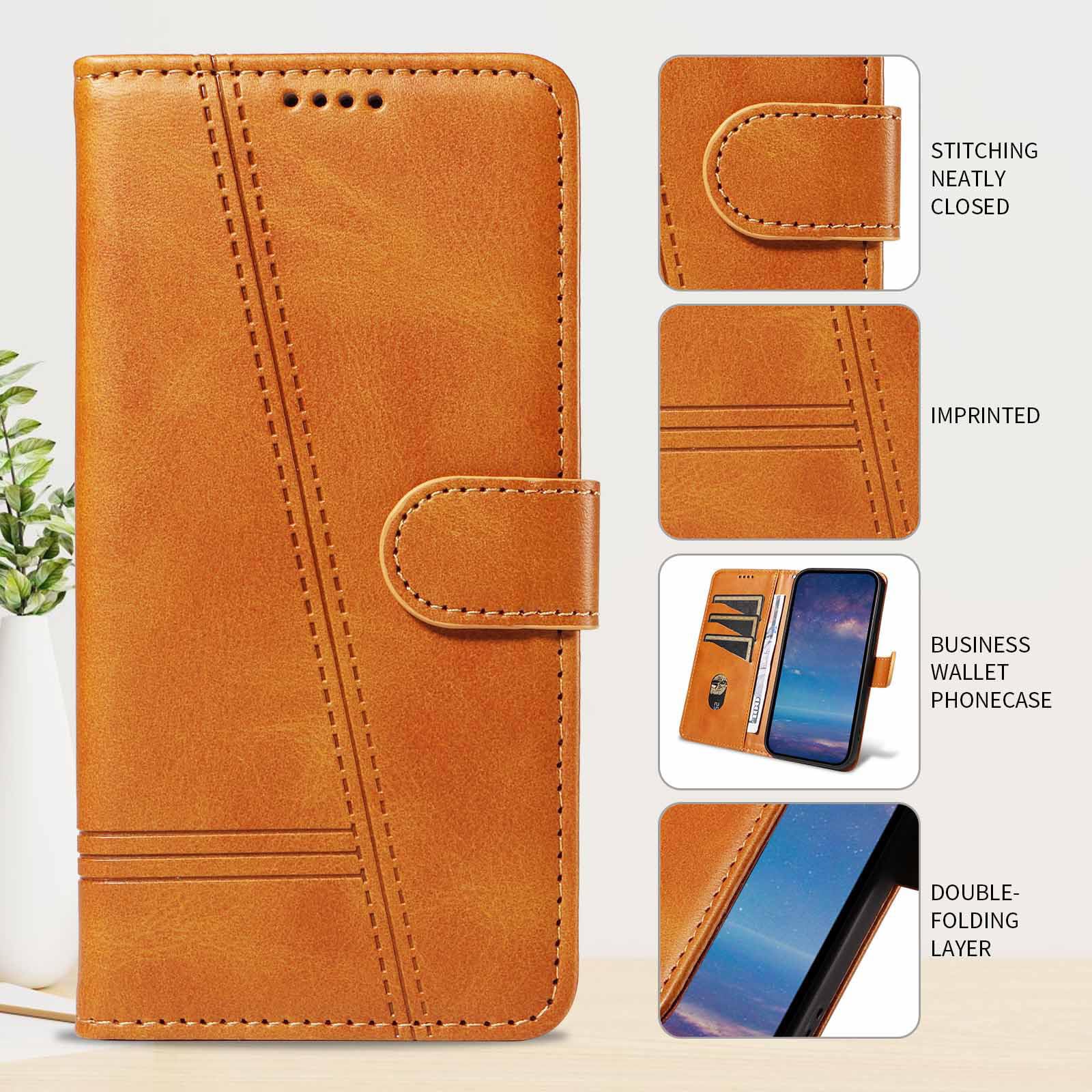 Etui z klapką do Samsung Galaxy S25 Ultra/S25 Plus/S25, skórzane etui portfelowe na telefon z stojakiem na karty, etui foliowe, odporne na wstrząsy, z tworzywa TPU wewnątrz, żółte, S25