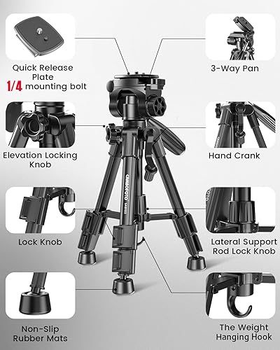 Vista 3 de CAMBOFOTO Trípode para cámara de 30", Trípode profesional de aluminio resistente para cámara sin espejo/DSLR/Teléfono celular/Videocámara