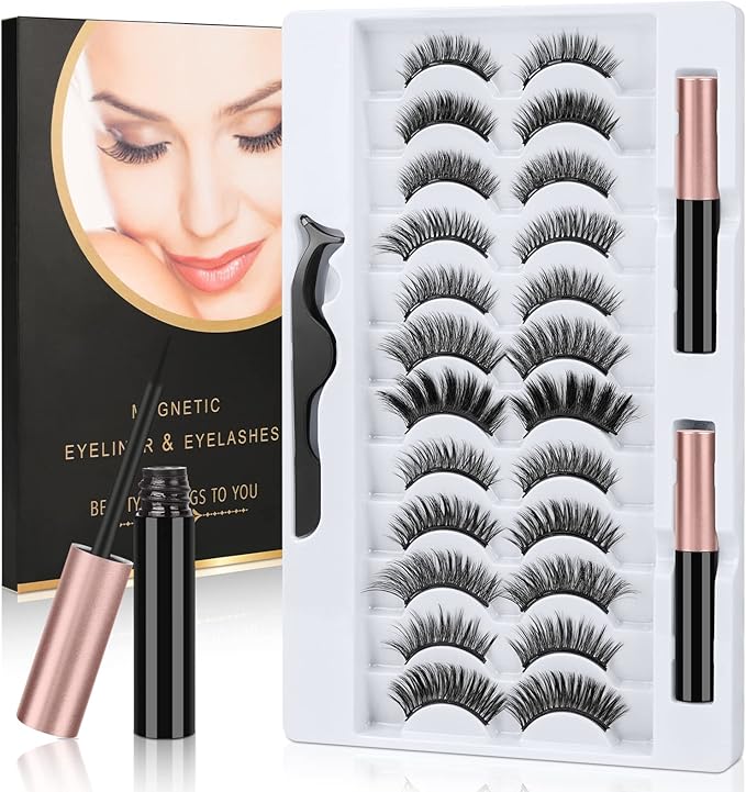 URAQT Eyelashes with Eyeliner, 12 Pairs Natural Look False