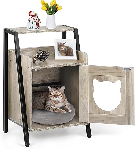 melos Caja de arena para gatos, muebles de cama ocultos para gatos, casa de mascotas y mesa auxiliar para baño de gatos, sala de estar, dormitorio,
